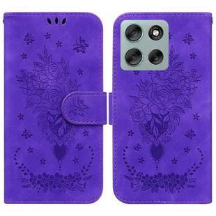 For Motorola Moto G56 5G / G66j 5G / G66y 5G Butterfly Rose Embossed Leather Phone Case(Purple)