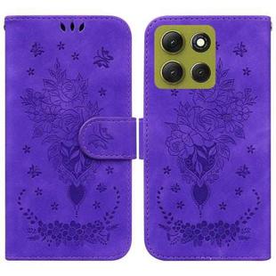 For Motorola Moto G86 5G Butterfly Rose Embossed Leather Phone Case(Purple)