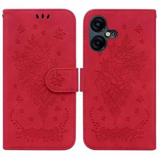 For Tecno Pova Neo 3 Butterfly Rose Embossed Leather Phone Case(Red)