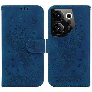 For Tecno Camon 20 Premier 5G Butterfly Rose Embossed Leather Phone Case(Blue)