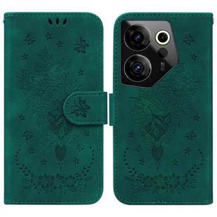 For Tecno Camon 20 Premier 5G Butterfly Rose Embossed Leather Phone Case(Green)