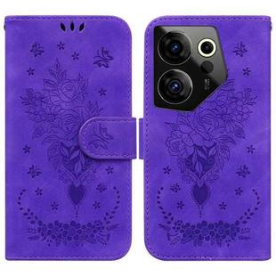 For Tecno Camon 20 Premier 5G Butterfly Rose Embossed Leather Phone Case(Purple)