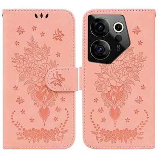 For Tecno Camon 20 Premier 5G Butterfly Rose Embossed Leather Phone Case(Pink)