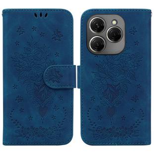 For Tecno Spark 20 Pro Butterfly Rose Embossed Leather Phone Case(Blue)