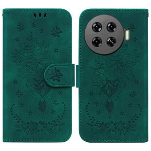For Tecno Spark 20 Pro+ 4G Butterfly Rose Embossed Leather Phone Case(Green)