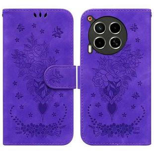 For Tecno Camon 30 4G / 5G Butterfly Rose Embossed Leather Phone Case(Purple)