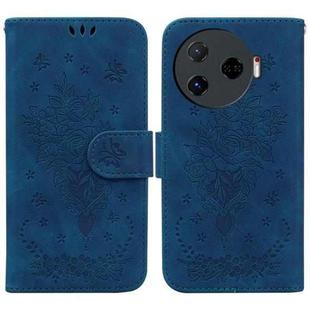 For Tecno Camon 30 Pro Butterfly Rose Embossed Leather Phone Case(Blue)