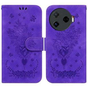 For Tecno Camon 30 Pro Butterfly Rose Embossed Leather Phone Case(Purple)