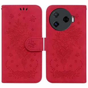 For Tecno Camon 30 Pro Butterfly Rose Embossed Leather Phone Case(Red)