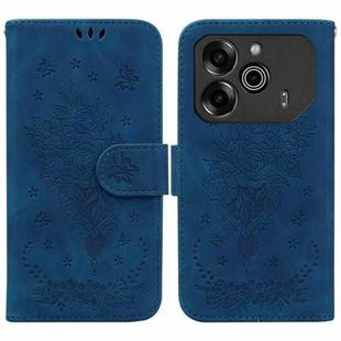 For Tecno Pova 6 / Pova 6 Pro Butterfly Rose Embossed Leather Phone Case(Blue)