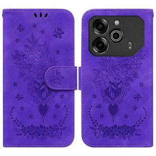 For Tecno Pova 6 / Pova 6 Pro Butterfly Rose Embossed Leather Phone Case(Purple)