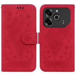 For Tecno Pova 6 / Pova 6 Pro Butterfly Rose Embossed Leather Phone Case(Red)