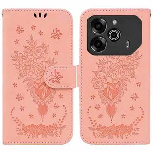 For Tecno Pova 6 / Pova 6 Pro Butterfly Rose Embossed Leather Phone Case(Pink)
