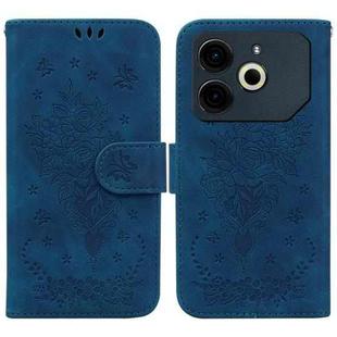 For Tecno Pova 6 Neo Butterfly Rose Embossed Leather Phone Case(Blue)