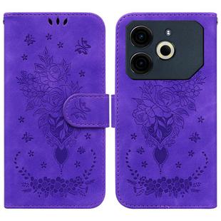 For Tecno Pova 6 Neo Butterfly Rose Embossed Leather Phone Case(Purple)
