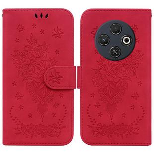 For Tecno Spark 30C Butterfly Rose Embossed Leather Phone Case(Red)