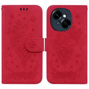 For Tecno Spark Go 1 / Pop 9 Pro Butterfly Rose Embossed Leather Phone Case(Red)