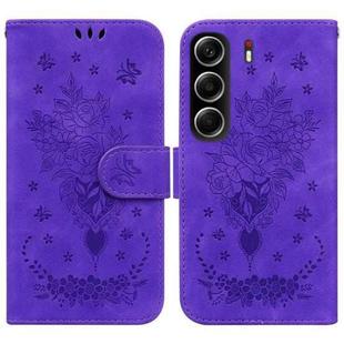 For Tecno Camon 40 Butterfly Rose Embossed Leather Phone Case(Purple)