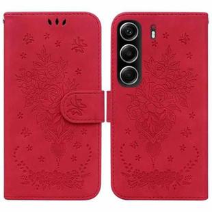 For Tecno Camon 40 Butterfly Rose Embossed Leather Phone Case(Red)