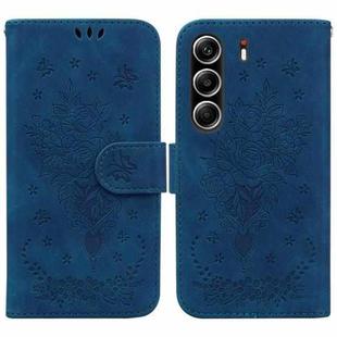 For Tecno Camon 40 Pro 4G Butterfly Rose Embossed Leather Phone Case(Blue)