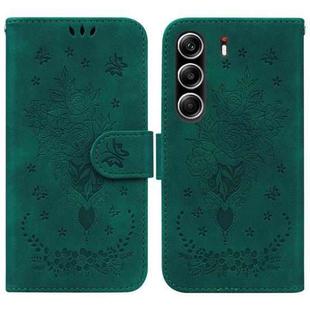 For Tecno Camon 40 Pro 4G Butterfly Rose Embossed Leather Phone Case(Green)