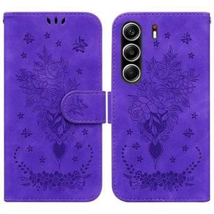 For Tecno Camon 40 Pro 4G Butterfly Rose Embossed Leather Phone Case(Purple)