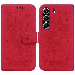 For Tecno Camon 40 Pro 4G Butterfly Rose Embossed Leather Phone Case(Red)