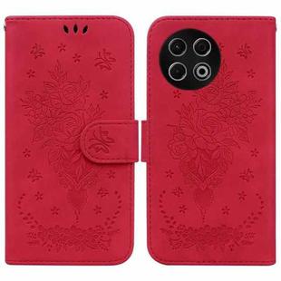 For Tecno Spark 30 Pro Butterfly Rose Embossed Leather Phone Case(Red)