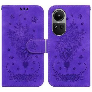 For OPPO Reno10 5G Global/Reno10 Pro Global Butterfly Rose Embossed Leather Phone Case(Purple)