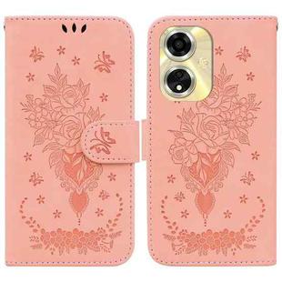 For OPPO A59 5G / A2M Butterfly Rose Embossed Leather Phone Case(Pink)