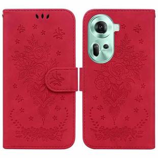 For OPPO Reno11 Global Butterfly Rose Embossed Leather Phone Case(Red)