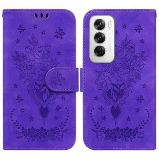 For OPPO Reno12 5G Global Butterfly Rose Embossed Leather Phone Case(Purple)