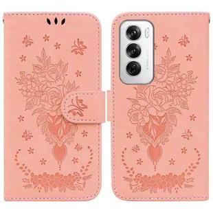 For OPPO Reno12 5G Global Butterfly Rose Embossed Leather Phone Case(Pink)