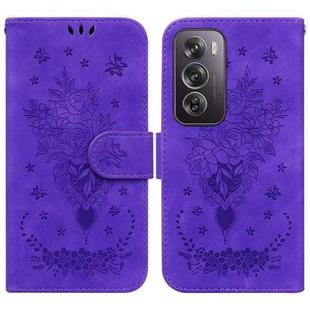 For OPPO Reno12 Pro 5G Global Butterfly Rose Embossed Leather Phone Case(Purple)