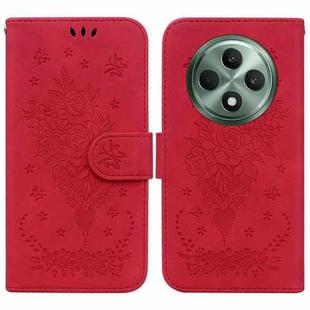 For OPPO Reno12 F 5G Butterfly Rose Embossed Leather Phone Case(Red)