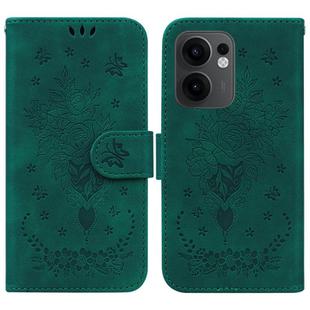 For OPPO Reno13 F 4G / 5G Butterfly Rose Embossed Leather Phone Case(Green)