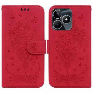 For Realme C53 / Narzo N53 Butterfly Rose Embossed Leather Phone Case(Red)
