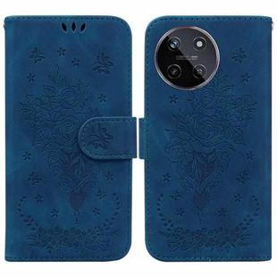 For Realme 11 4G Global Butterfly Rose Embossed Leather Phone Case(Blue)