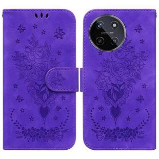 For Realme 11 4G Global Butterfly Rose Embossed Leather Phone Case(Purple)