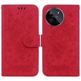 For Realme 11 4G Global Butterfly Rose Embossed Leather Phone Case(Red)