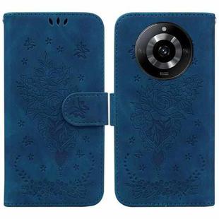 For Realme 11 5G/Narzo 60 India Version Butterfly Rose Embossed Leather Phone Case(Blue)
