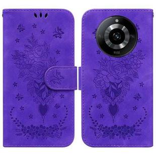 For Realme 11 5G/Narzo 60 India Version Butterfly Rose Embossed Leather Phone Case(Purple)