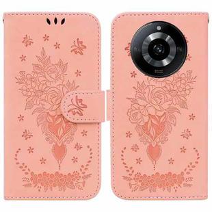 For Realme 11 5G/Narzo 60 India Version Butterfly Rose Embossed Leather Phone Case(Pink)