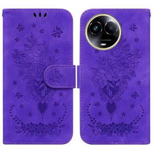 For Realme 11 5G Global Butterfly Rose Embossed Leather Phone Case(Purple)