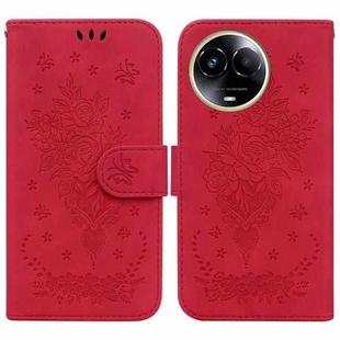 For Realme 11 5G Global Butterfly Rose Embossed Leather Phone Case(Red)