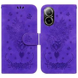 For Realme C67 4G Global Butterfly Rose Embossed Leather Phone Case(Purple)