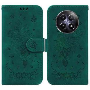 For Realme 12 5G Butterfly Rose Embossed Leather Phone Case(Green)