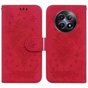 For Realme 12 5G Butterfly Rose Embossed Leather Phone Case(Red)