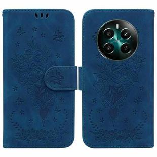 For Realme 12+ Butterfly Rose Embossed Leather Phone Case(Blue)