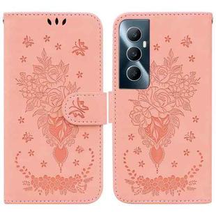 For Realme C65 4G Butterfly Rose Embossed Leather Phone Case(Pink)